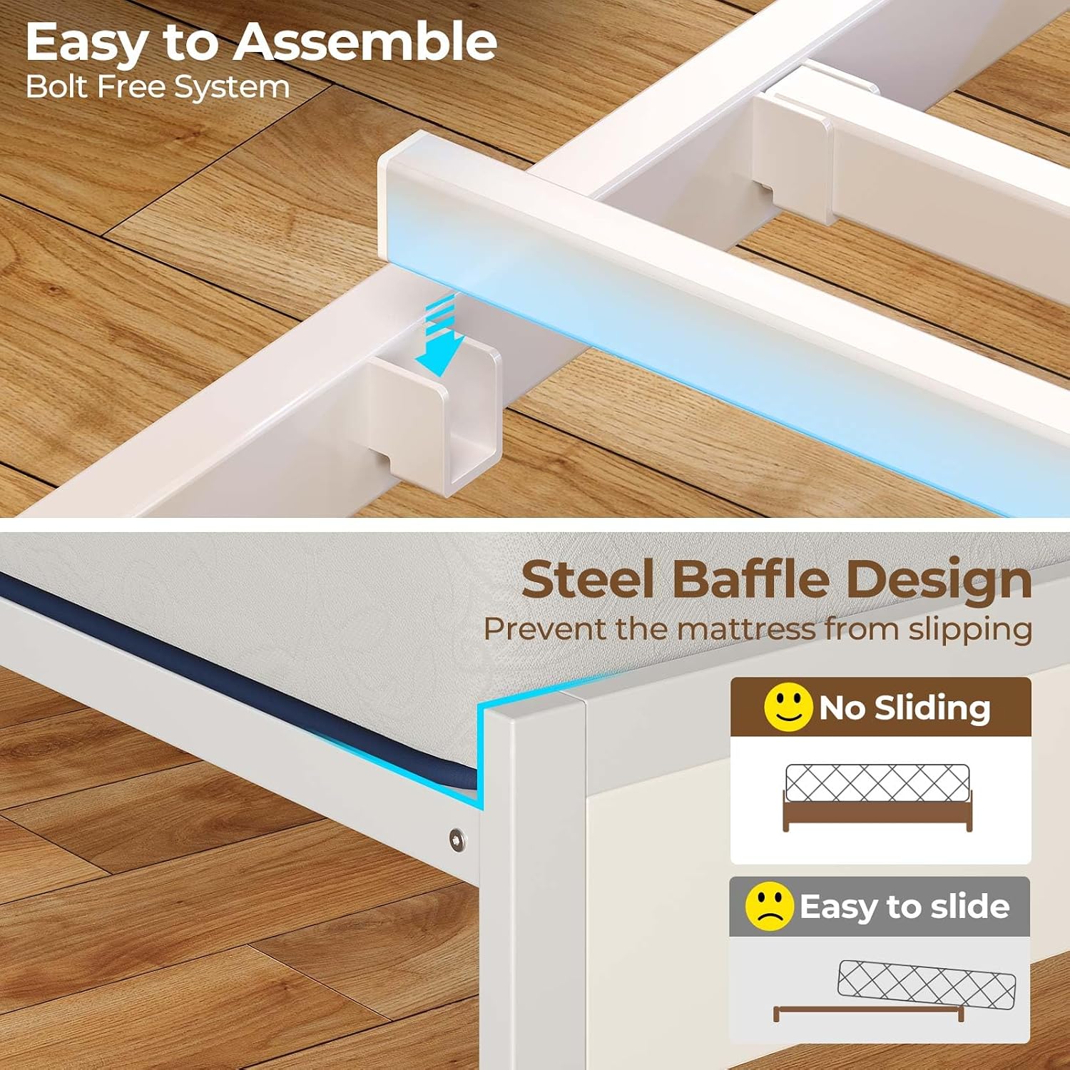 Rolanstar Bed Frame Queen Size with Charging Station and LED Lights, Upholstered Headboard with Storage Shelves, Heavy Duty Metal Slats, No Box Spring Need, Noise Free, Easy Assembly, White