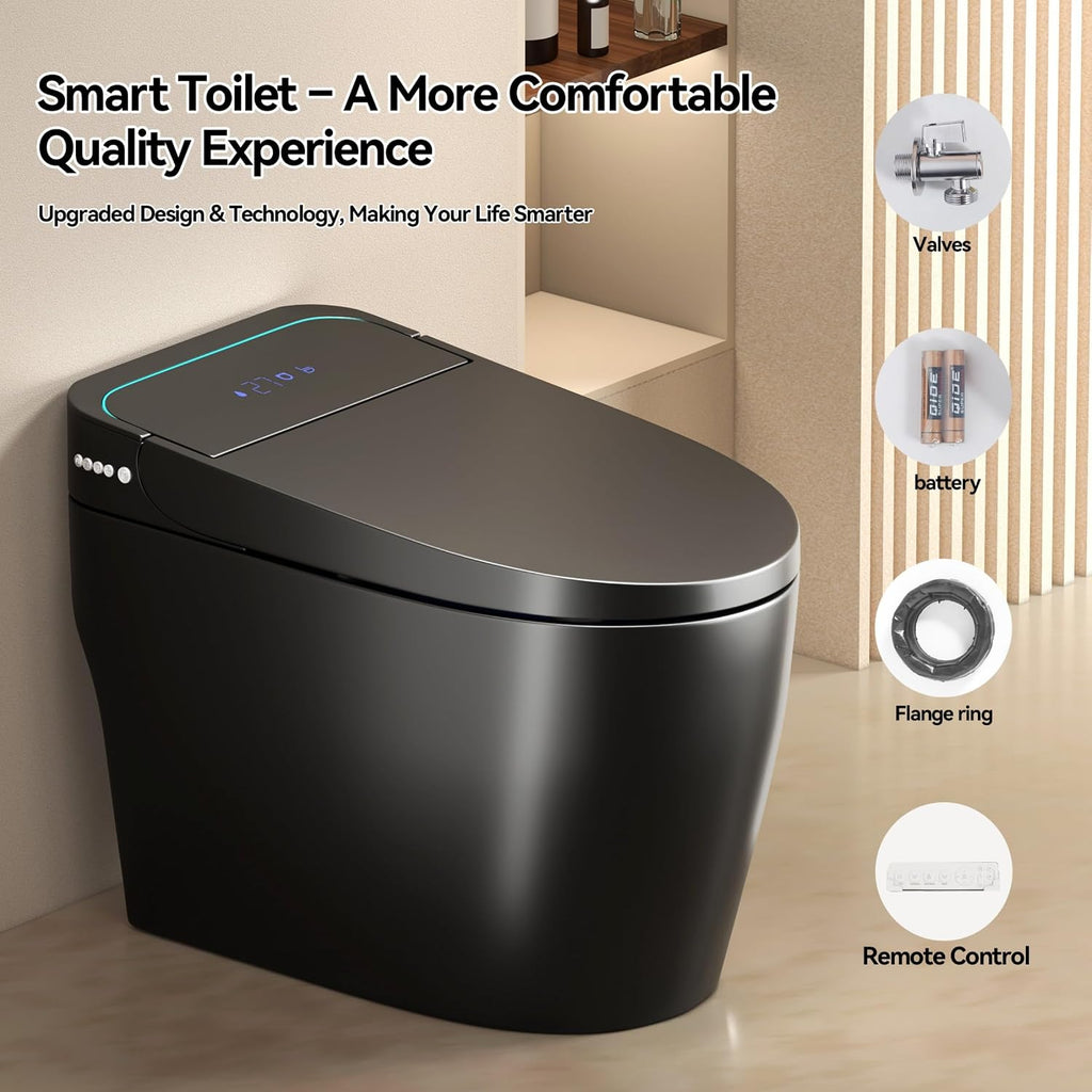 One Piece Toilet,Smart Toilet with Bidet Built In,Ceramic Toilet with Dryer and Warm Water, Intelligent Toilet Auto Open/Close Seat,Heated Seat,Black