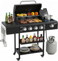 4-Burner Propane Gas BBQ Grill with Side Burner, 50000 BTU Outdoor Grill with Stainless Steel Grates, Side Tables & Spice Rack, Rolling with Wheels for Backyard, Patio & Outdoor Cooking