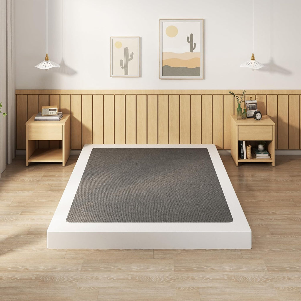 EMODA King Size Box Spring 4 Inch Heavy Duty Bed Base Metal Mattress Foundation with Fabric Cover, 3000LBS Max Weight Capacity, Noise Free, Easy Assembly