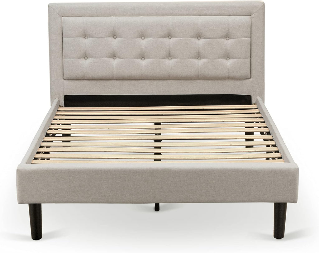 East West Furniture FN08F-1VL0C 2-Piece Platform Full Size Bed Set with 1 Full Bed and an End Table for bedroom - Reliable and Durable Construction - Mist Beige Linen Fabric
