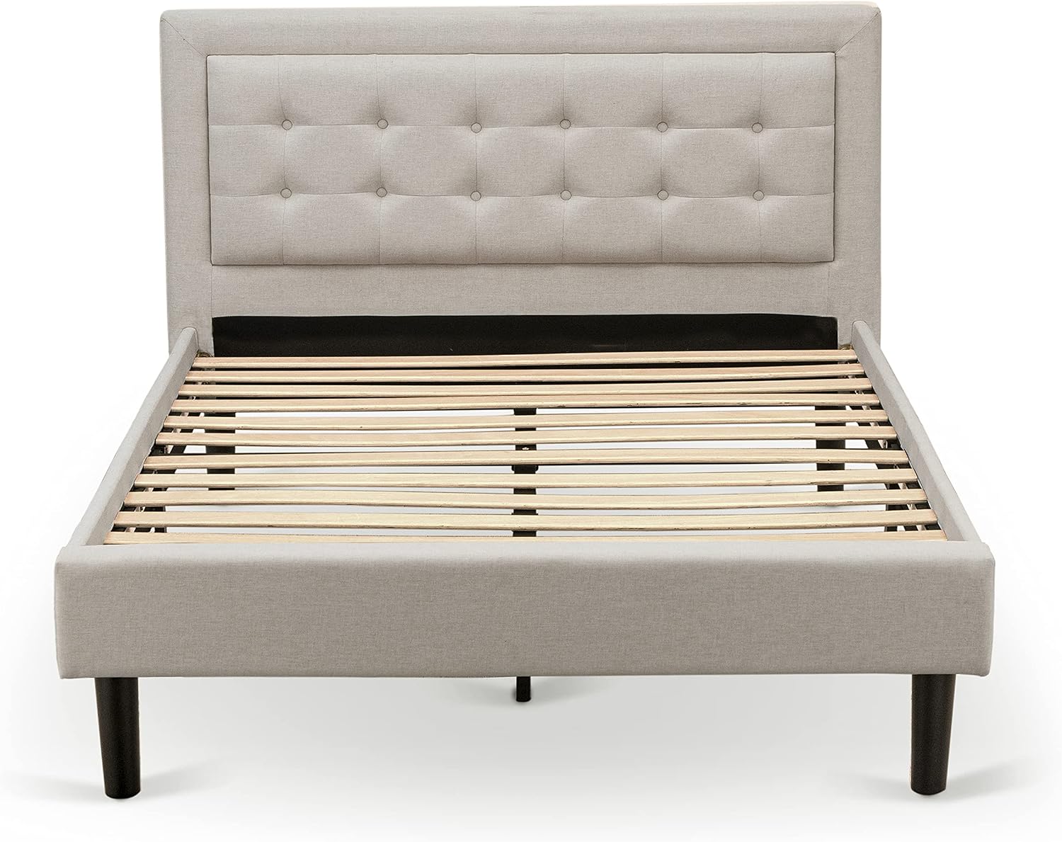 East West Furniture FN08F-1VL0C 2-Piece Platform Full Size Bed Set with 1 Full Bed and an End Table for bedroom - Reliable and Durable Construction - Mist Beige Linen Fabric