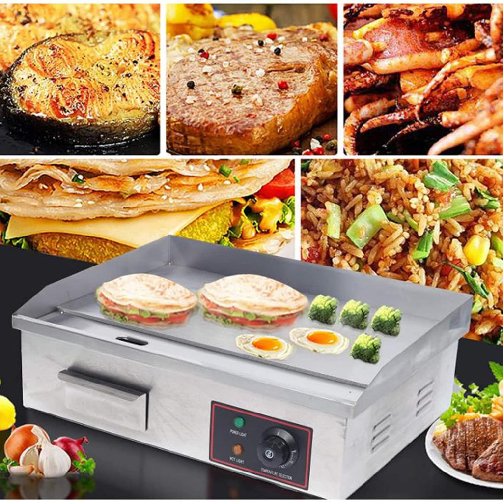 Electric Countertop Flat Top Griddle, Commercial Stainless Steel Griddle Grill, Hot Plate BBQ, Adjustable Temperature Control 50-300℃, for Restaurant Kitchen