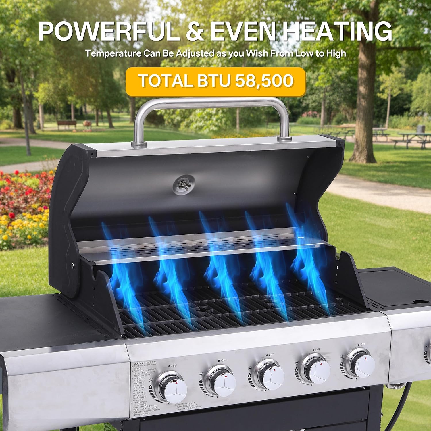 Endark Upgraded 58,500 BTU 5-Burner Stainless Steel Propane Gas Grill – Outdoor BBQ Grill with Side Burner & Porcelain Grates, Barbecue Grill Wheeled for Patio, Garden, Backyard