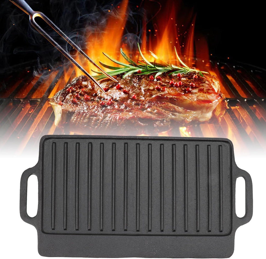 Cast Iron Heavy Duty Grill Griddle for Uniform Heating and Durable Cooking, for Steak, Chicken, Pancakes, Bacon and Eggs, with Easy Grip Handles, Stove Top Griddle for Household (51x23CM)