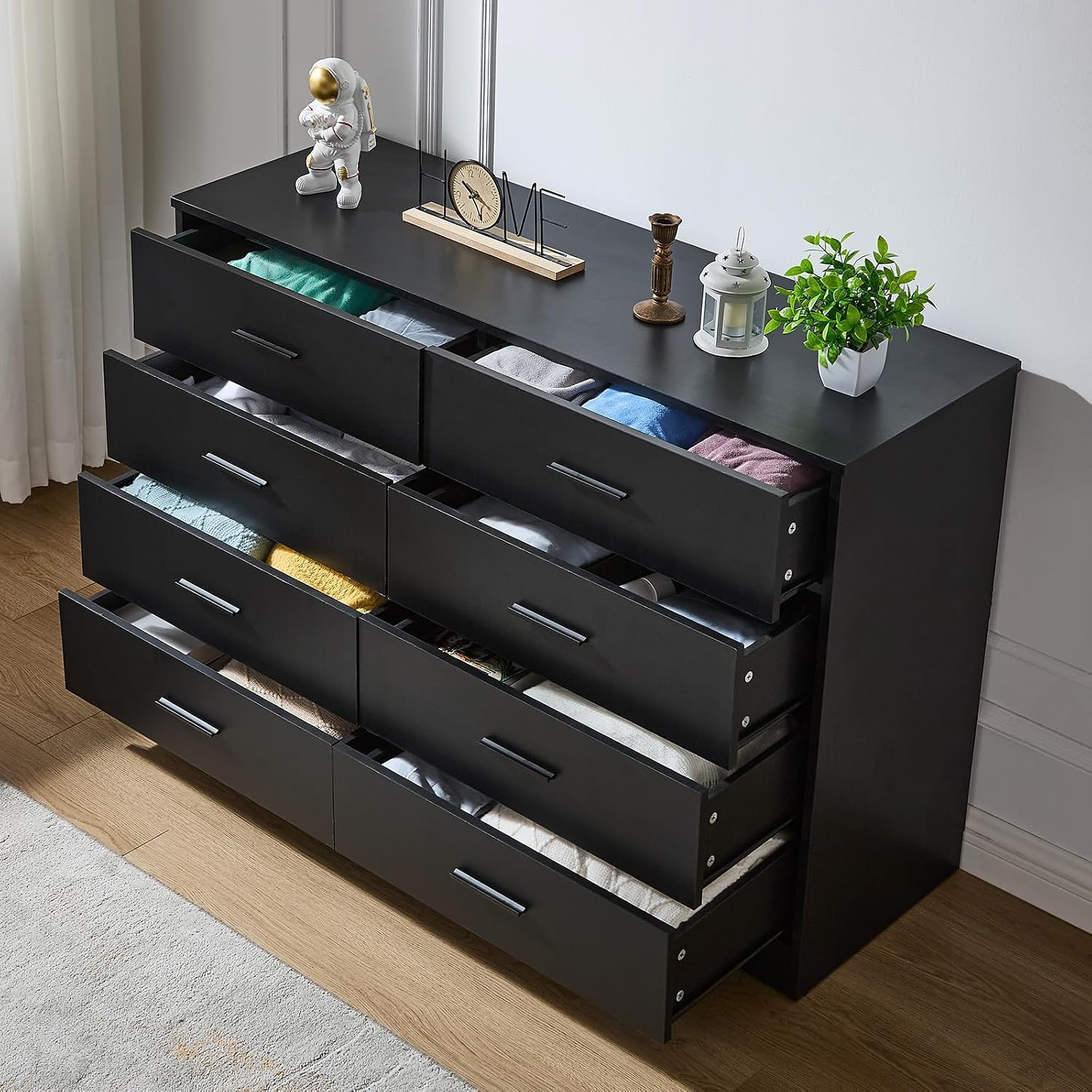 LIDYUK Black Dresser for Bedroom, 8 Drawer Dressers & Chests of Drawers, Modern Wood Dresser, 48 Inch Wide Chest of Drawers for Bedroom, Hallway, Living Room
