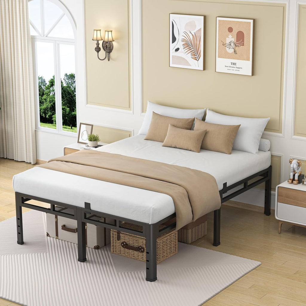 NKZ 24 Inch King Size Bed Frame, Metal Bed Frame & Box Spring 2 in 1 Platform with Round Corner Legs, 4000Lbs Heavy Duty Metal Frame, Mattress Slide Stopper, Headboard Hole, Noise-Free, Easy Assembly