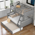 Twin Over Full Bunk Bed with Ladder and Twin Size Trundle,Bedroom Wood Bed Frame W/Safety Full-Length Guardrail,No Box Spring Required,for Kids Teens Girls Boys,Gray