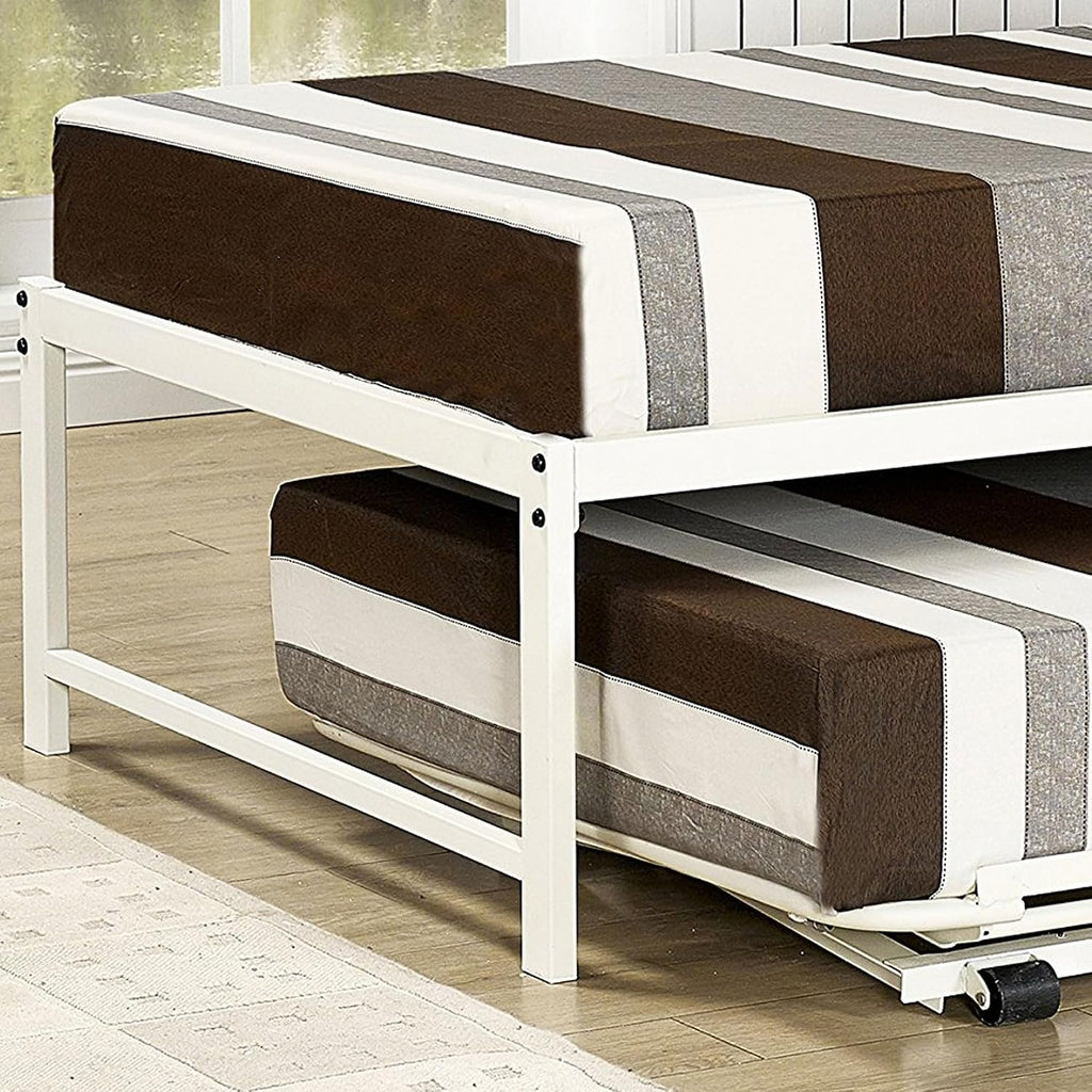 Kings Brand Furniture Twin Size White Metal Platform Bed With Pop Up Trundle