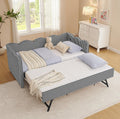Twin to King Daybed with Trundle, USB Ports Soft Upholstered Daybed with Pop Up Trundle Bed Twin , Modern Extendable Day Bed Frame for Kids Bedroom Living Room Guest Room Small Places Geometric Black