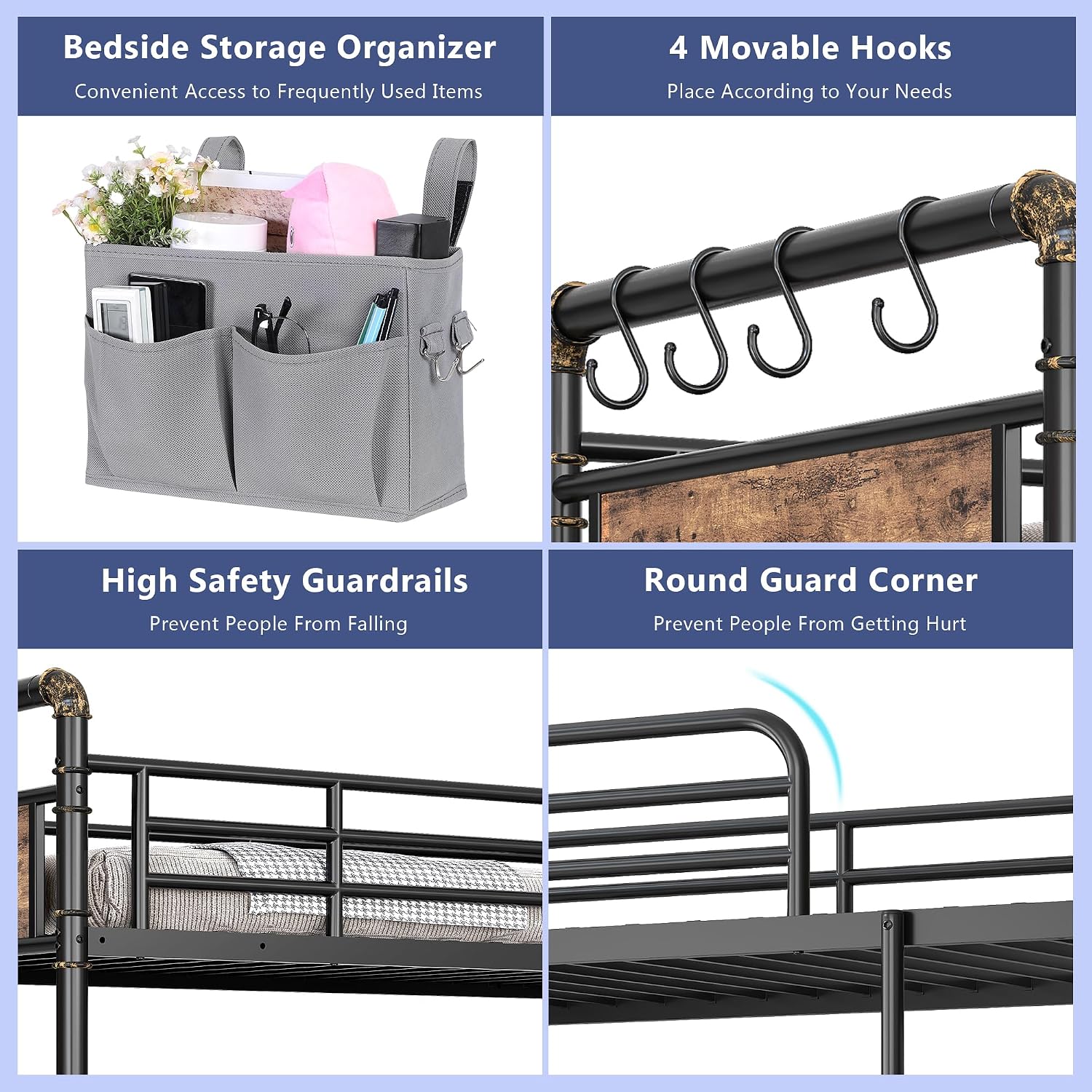 Jocoevol Metal Bunk Bed Twin Over Twin, Industrial Bunkbeds Heavy Duty Bed with Safety Guard Rails and Space-Saving Design, Steel Bed for School, Bedroom (Vintage Brown)
