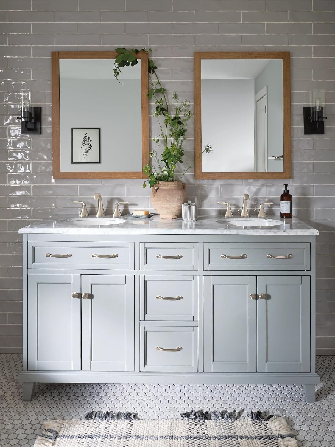 Moen Voss Brushed Nickel Contemporary Two-Handle Widespread Bathroom Sink Faucet Trim Kit for Adjustable 3-Hole Installations, Valve Required, T6905BN