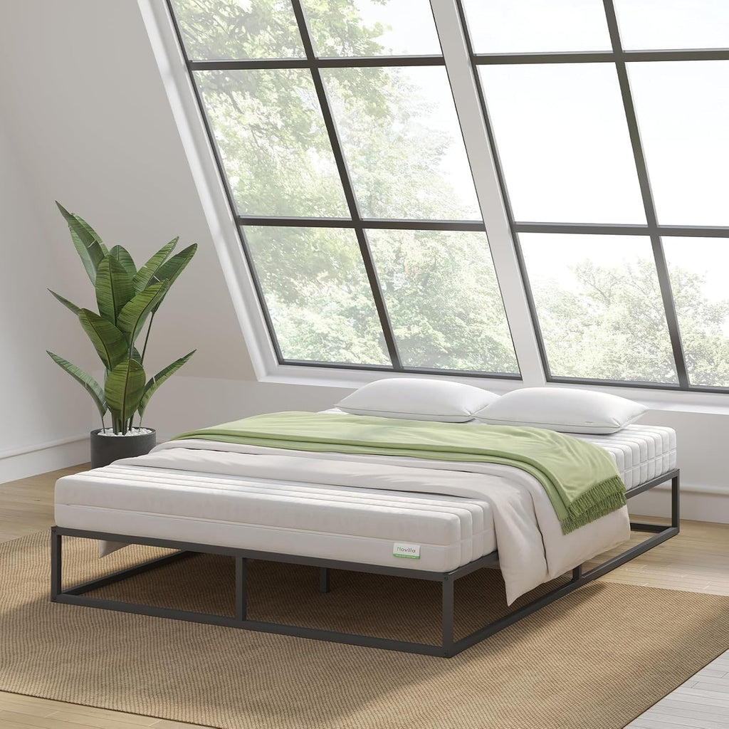 Novilla Metal Platform Bed Frame, Wood Slat Support, No Box Spring Needed, Easy Assembly, Black, Queen