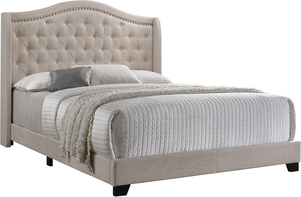 Coaster Home Furnishings - Sonoma - Wood - Upholstered Panel Bed with Camelback Profile, Button Tufting, Chrome Nail Head Trim and Demi-Wing Design - Bedroom - Queen Size - Beige - 310073Q