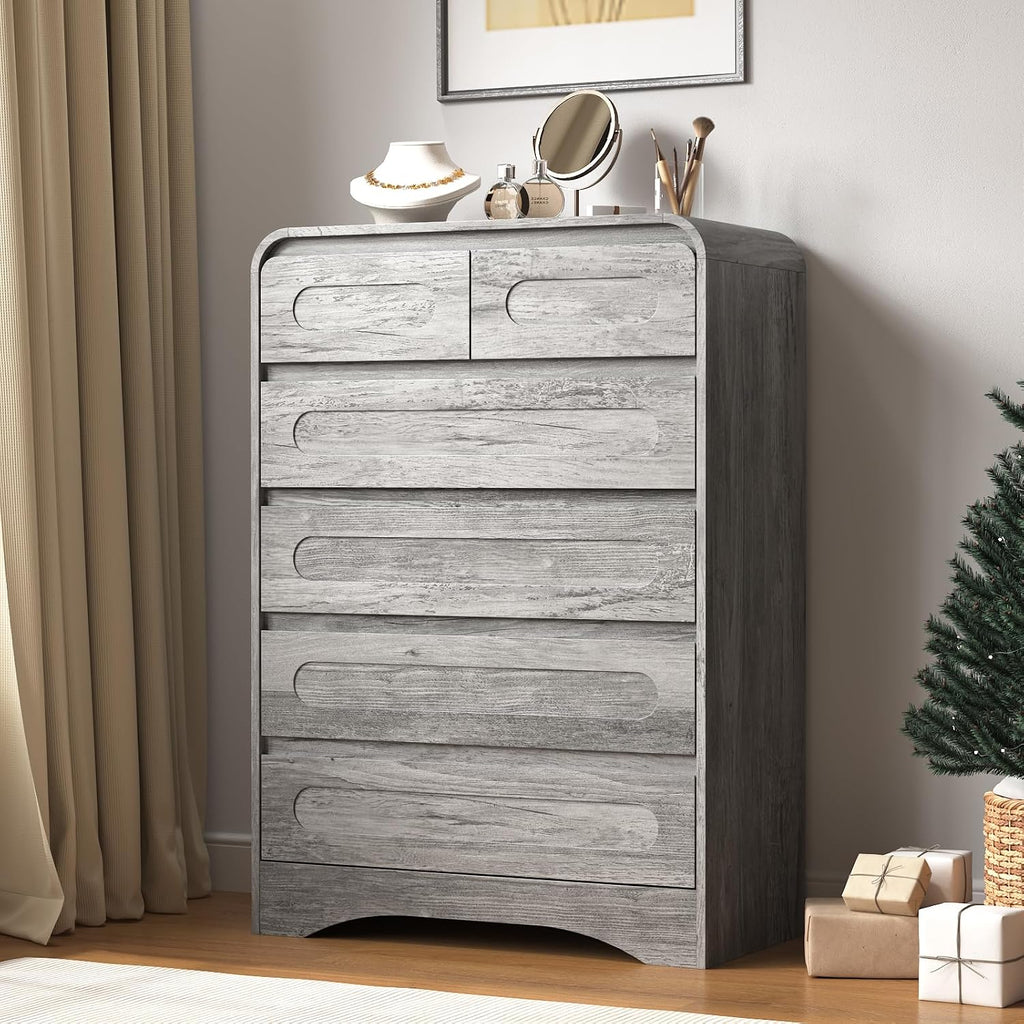 3 Piece Bedroom Set, Dresser and Nightstand Sets for Bedroom, Wood 6 Drawer Dresser & Night Stand Set of 2, Tall Chest of Drawers Modern Storage Cabinet Bedroom Furniture Set, Grey