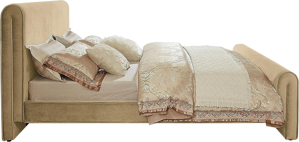 Meridian Furniture SloanCamel-F Sloan Collection Modern | Contemporary Velvet Upholstered Full Bed with Rich Soft Camel Velvet, Curved Headboard and Footboard, 59.5' W x 92' D x 45' H, Camel, Full