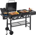 Propane Gas Grill with Griddle Combo, 745 Sq.In Cooking Space, 5 Burners 56000 BTU BBQ Grill with Side Burner, Heavy-Duty Outdoor Grill for Backyard & Patio Cooking