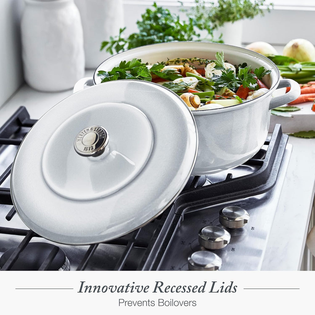 Merten & Storck 3.7QT & 5.5QT Dutch Ovens with Lids, 4 Piece Cookware Set, European Crafted Enameled Iron Stockpot, Induction & All Cooktops, Braising, Stews, Roasting, Slow Cooking, Sourdough, Gray