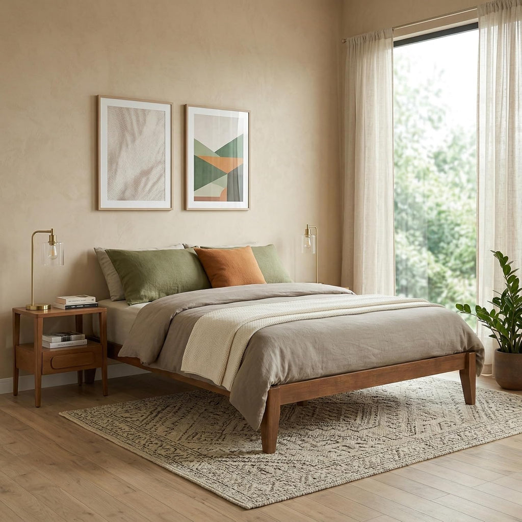 Thor Premium Solid Wood Bed Frame Queen, Japanese Joinery Bed Frame with Wood Slat Support, Platform Bed, No Box Spring Needed, Easy Assembly, Minimalist & Modern Style (Walnut)