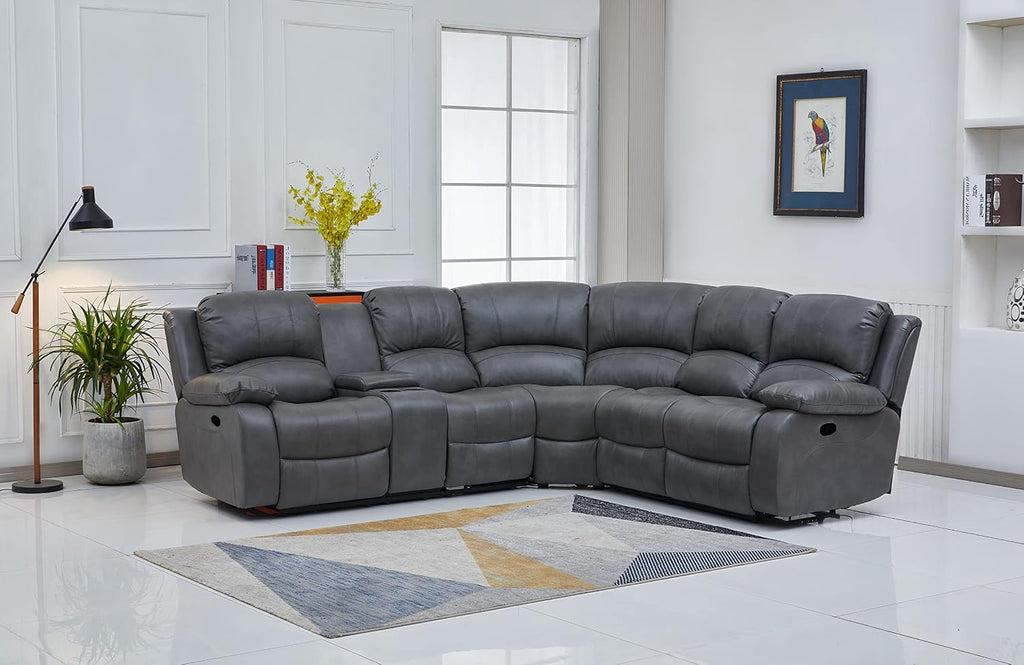 Betsy Furniture Faux Leather 3 Reclining Seats Sectional Couch Set wth Console, Living Room Furniture Set, 8018 Multiple Colors (Gray, Left Console)