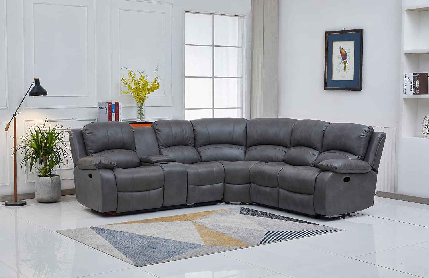 Betsy Furniture Faux Leather 3 Reclining Seats Sectional Couch Set wth Console, Living Room Furniture Set, 8018 Multiple Colors (Gray, Left Console)