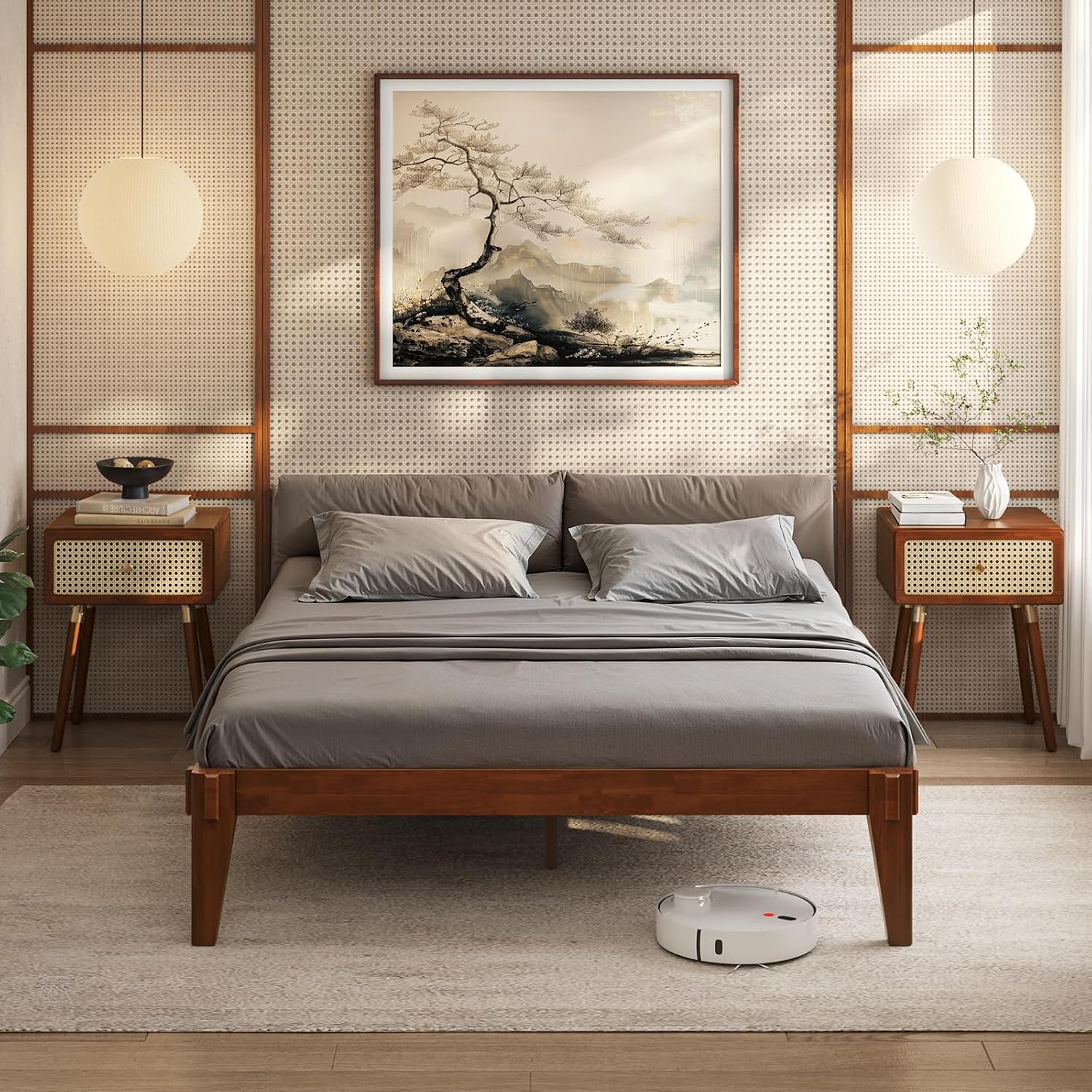 Bme Chalipa 14' Solid Wood Bed Frames - Wood Platform Bed Frame - Japanese Joinery Bed Frame - Wood Slat Support - Bed Without Box Spring - Easy Assembly - Minimalist & Modern Style, Walnut - Full