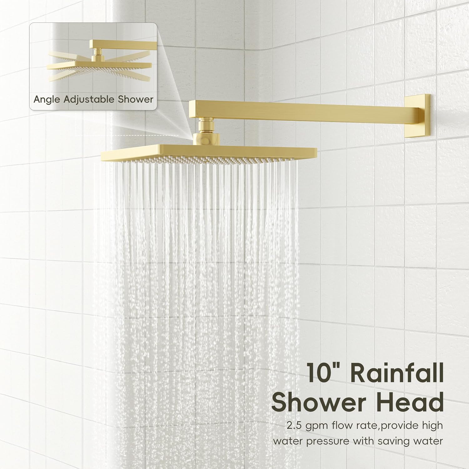 Gabrylly Shower System with Tub Spout, Wall Mounted Shower Faucet Set for Bathroom with High Pressure 10' Rain Shower head and 3-Setting Handheld Shower Head Set,Brushed Gold