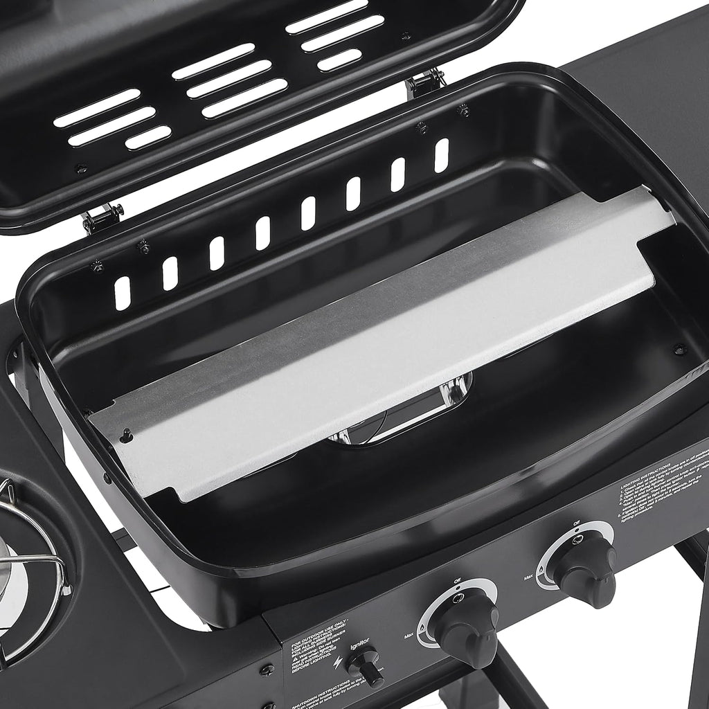 2 Burner Propane Gas Grill with Side Burner, 24000 BTU Stainless Steel Portable Bbq Grills, 237 Sq.In Cooking Area, Enameled Grates, Side Tables, Portable Freestanding for Patio Backyard Cooking