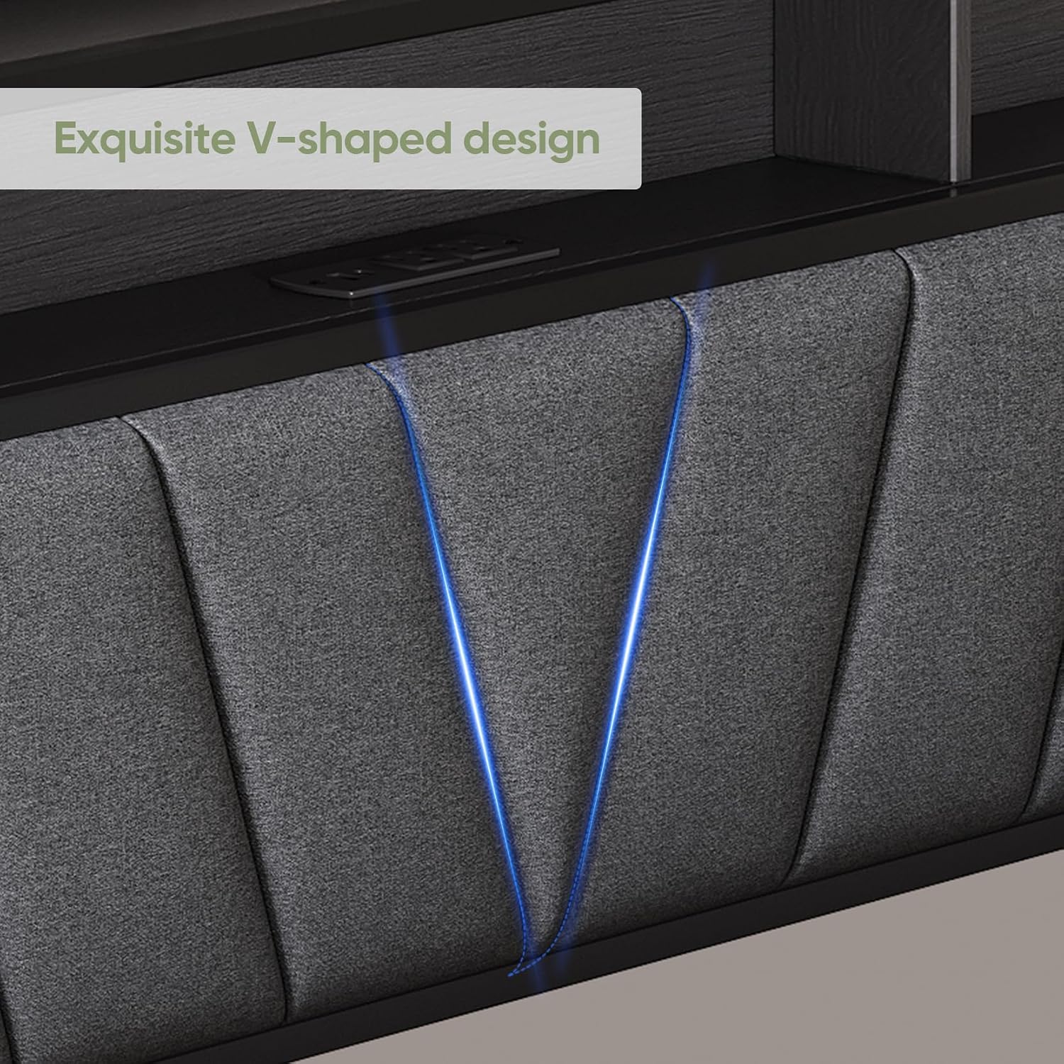 Queen Bed Frame with Wood Headboard, Metal Platform Bed with LED Lights & Charging Station, 2-Tier Storage Shelves, Sturdy and Easy Assembly, Under Bed Space, No Box Spring Needed, Noise Free, Black