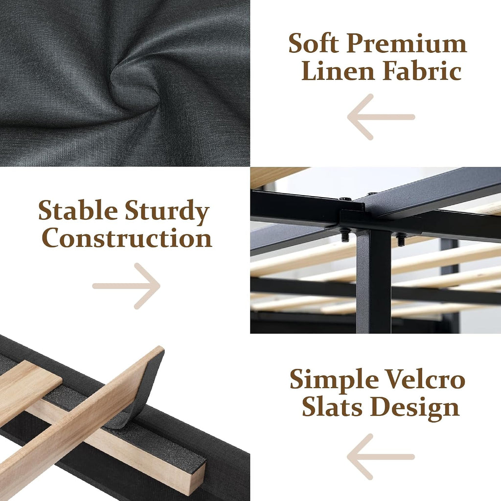 CXVX Queen Size Platform Bed Frame with Upholstered Headboard, Button Tufted Design, Strong Wooden Slats, No Box Spring Needed, Easy Assembly, Noise Free