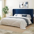 Allewie King Size Velvet Platform Bed Frame with Vertical Tufted Wingback Headboard, Easy Assembly, Under Bed Storage, No Box Spring Required, Modern Style, Blue