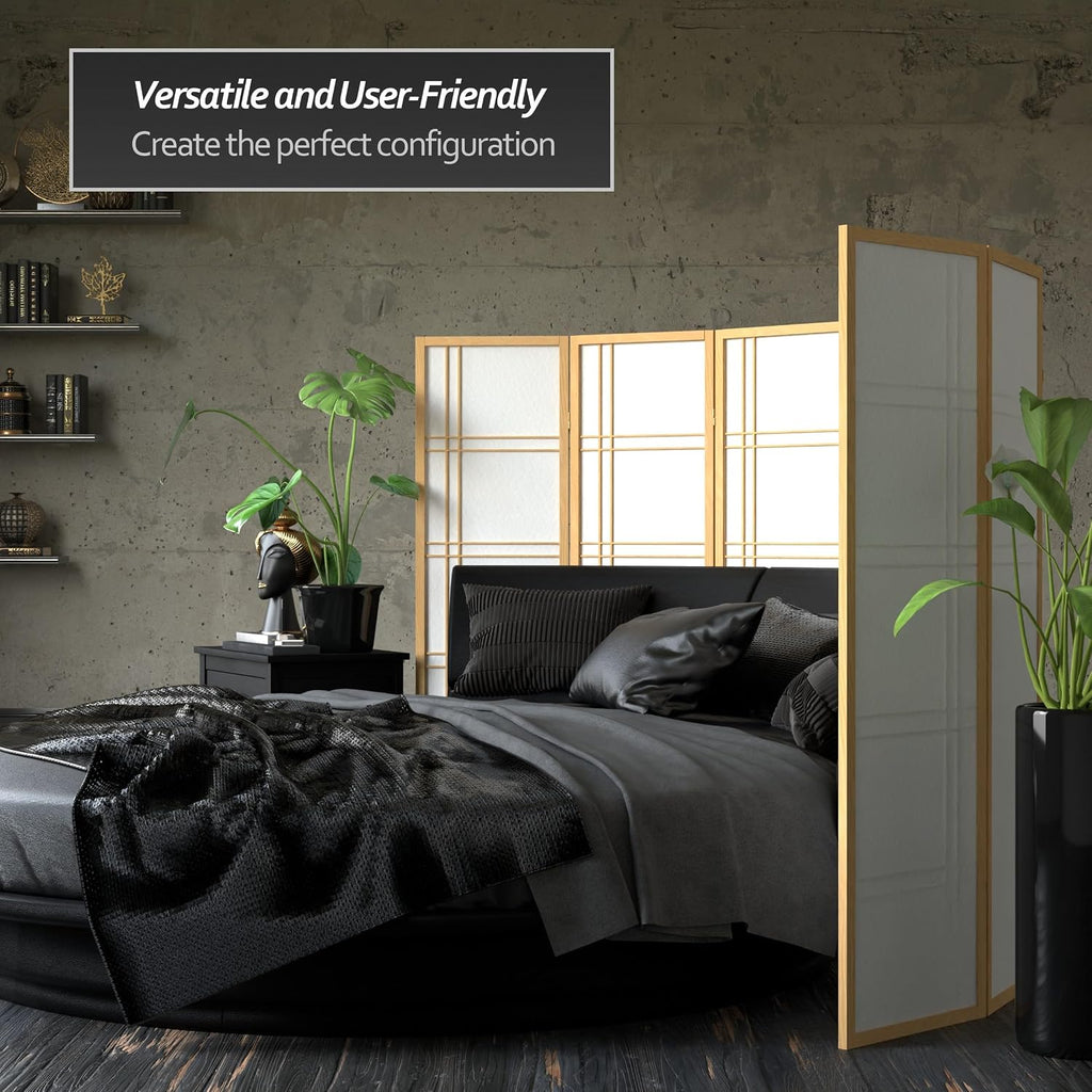 Oriental Furniture 5 ft. Tall Double Cross Shoji Screen - Natural - 4 Panels