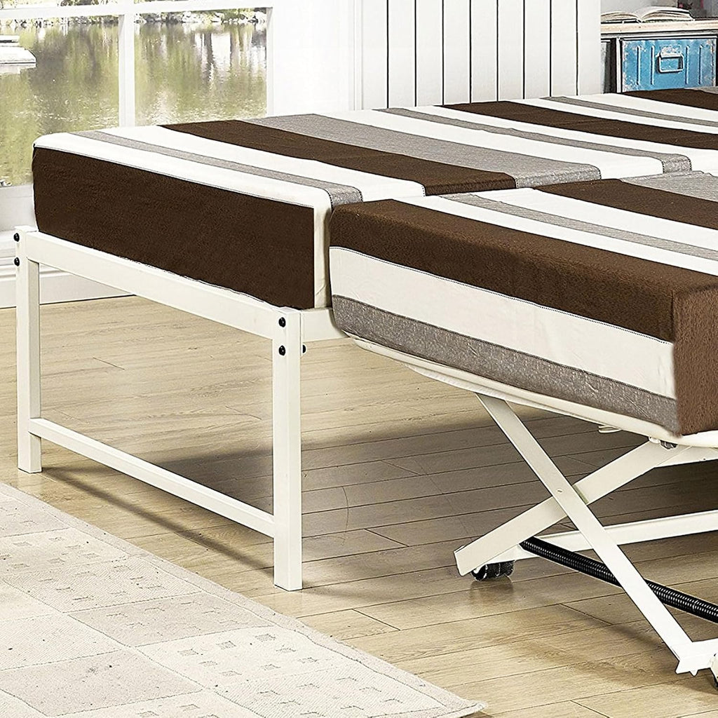 Kings Brand Furniture Twin Size White Metal Platform Bed With Pop Up Trundle