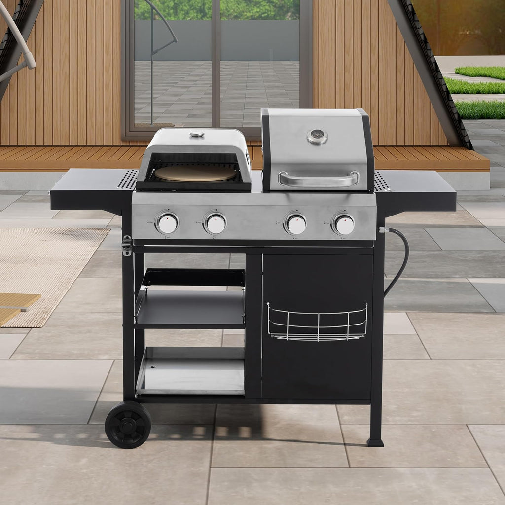 2+2 Multi function Burner Gas Grill and Griddle Combo with Cover for Outdoor Cooking While Camping or Tailgating BBQ,FRYING,PIZZA.