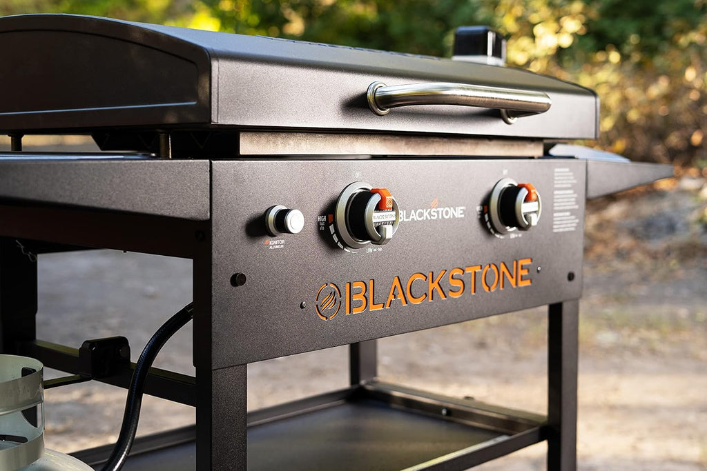 Blackstone 1883 Gas Hood & Side Shelves Heavy Duty Flat Top Griddle Grill Station for Kitchen, & 5016 Guards for 28' Griddle Front and Rear Grease Model Premium Grill Accessories Heavy
