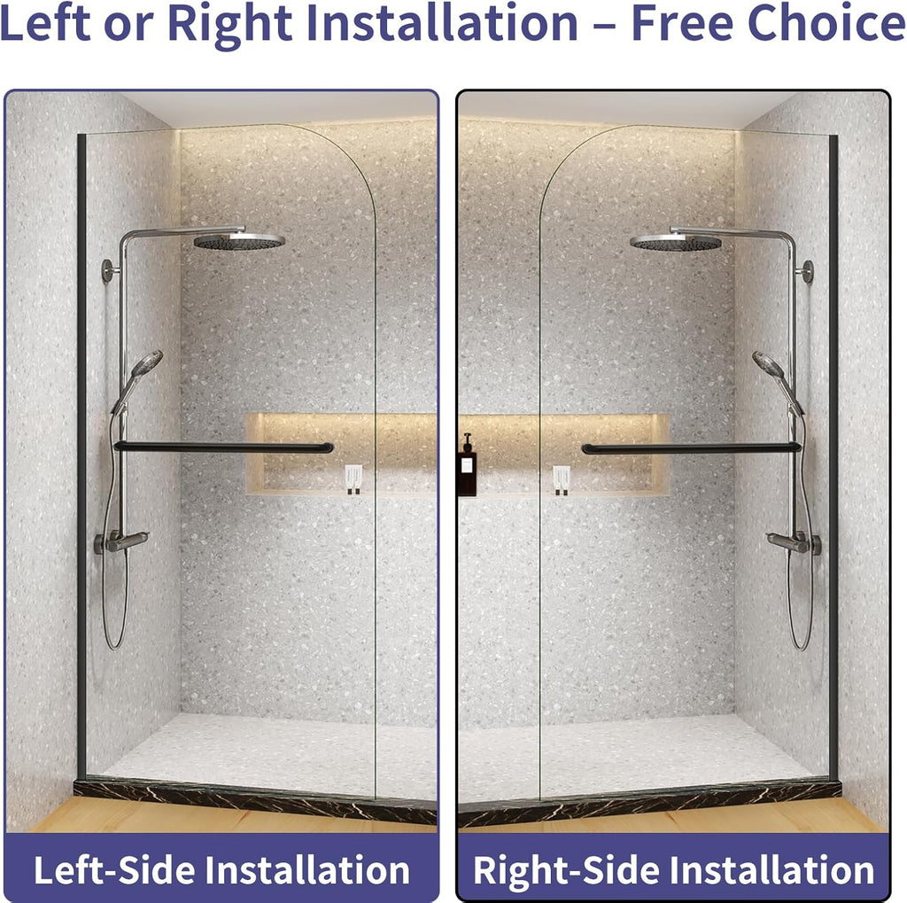 Dimaris Frameless Shower Door, 30W x 76H inches, 5/16 inch Clear Tempered Glass Panel, Matte Black, Shower Screen, Walk in Shower, Nano Coating