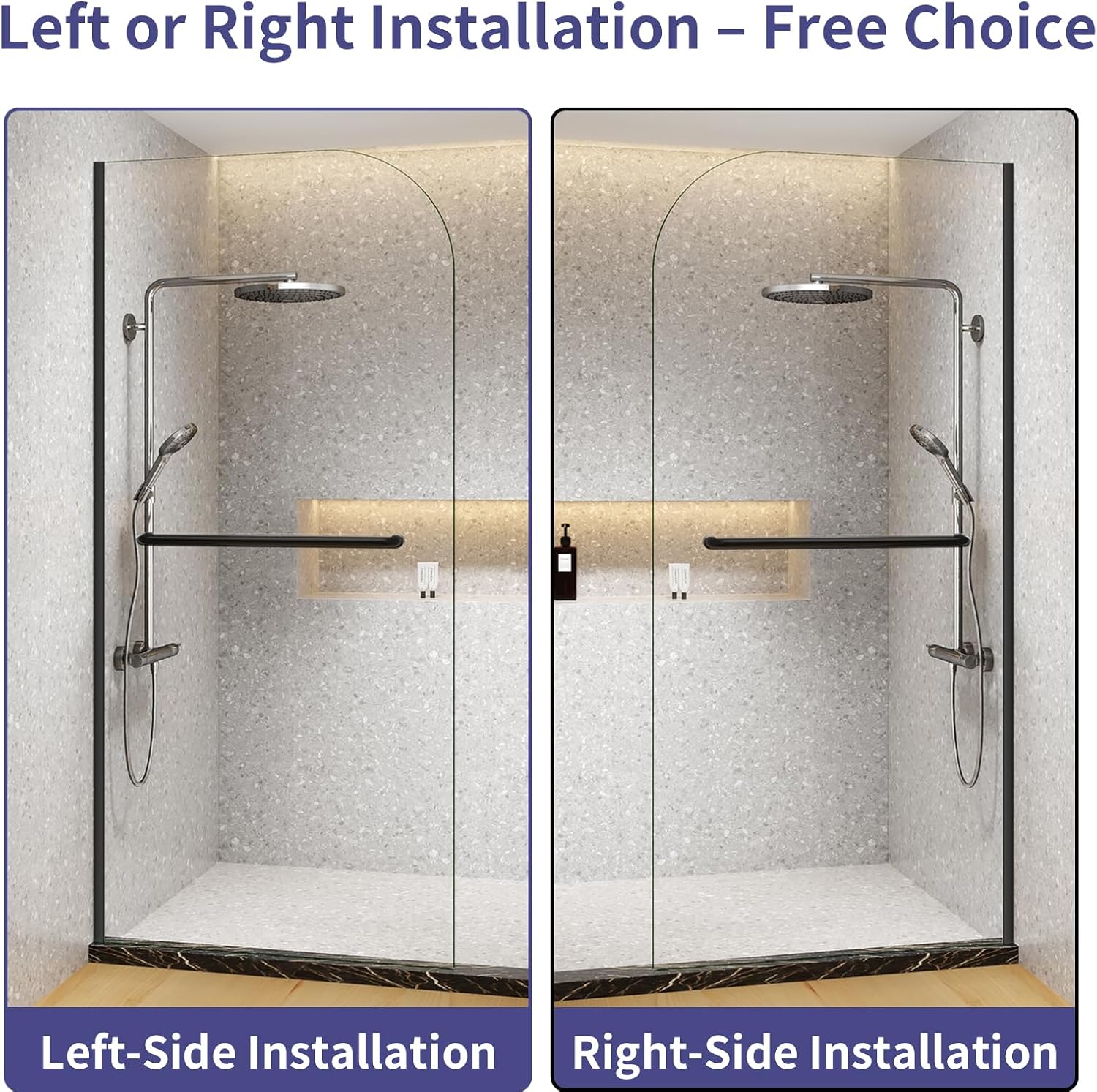 Dimaris Frameless Shower Door, 30W x 76H inches, 5/16 inch Clear Tempered Glass Panel, Matte Black, Shower Screen, Walk in Shower, Nano Coating