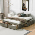 SOFTSEA Queen Size Bed Frame with 6 Storage Drawers, Wood Platform Bed Frame No Headboard with Support Slats, Farmhosue Platform Bed with Drawers, No Box Spring Needed, Easy Assembly, Antique Gray