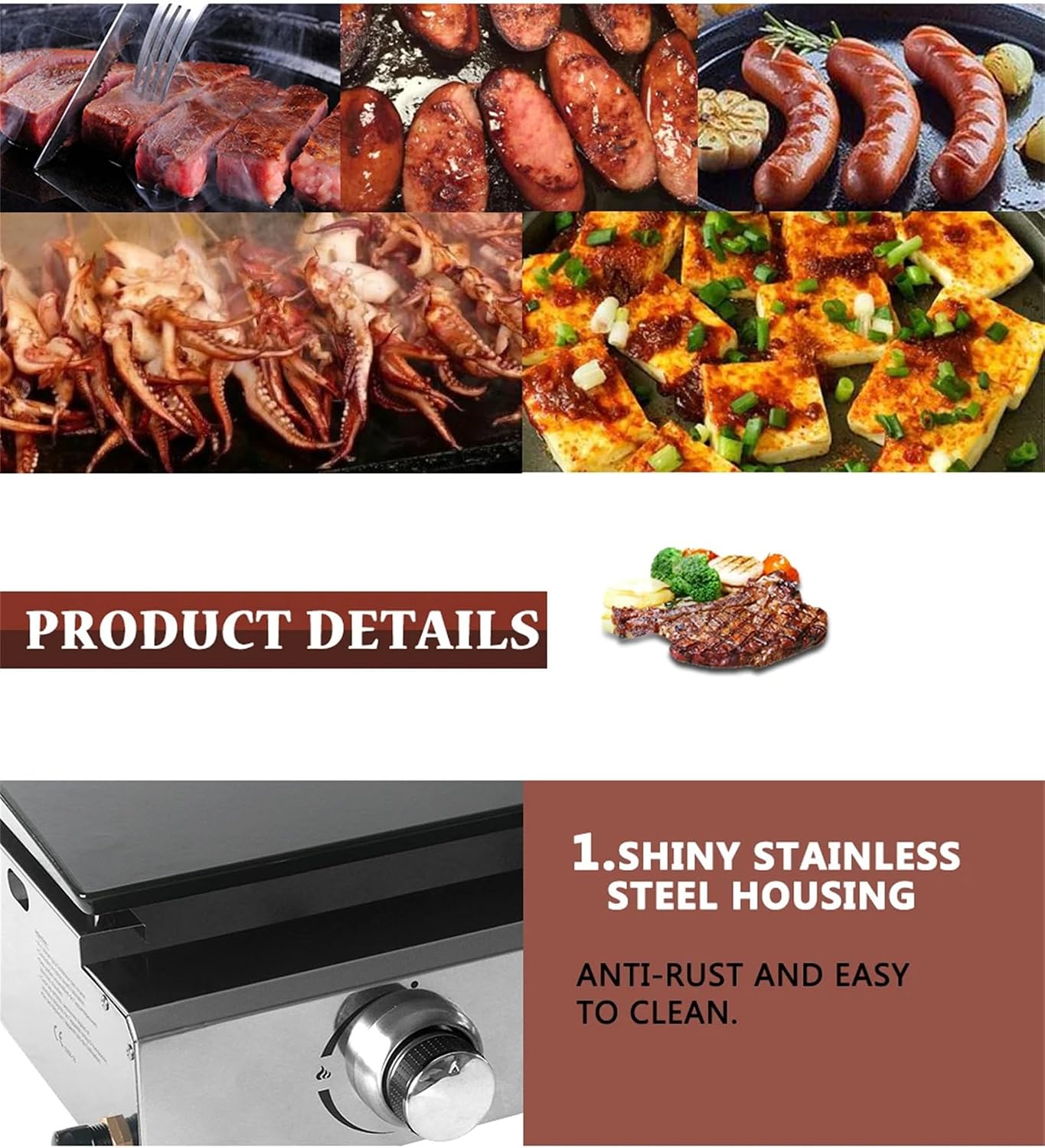 2/3/4 Burner Table Top Gas Grill Griddle, Burners Gas Griddle, Flat Top Grill for Outdoor Cooking While Party, Picnicking Or Camping,2Burner