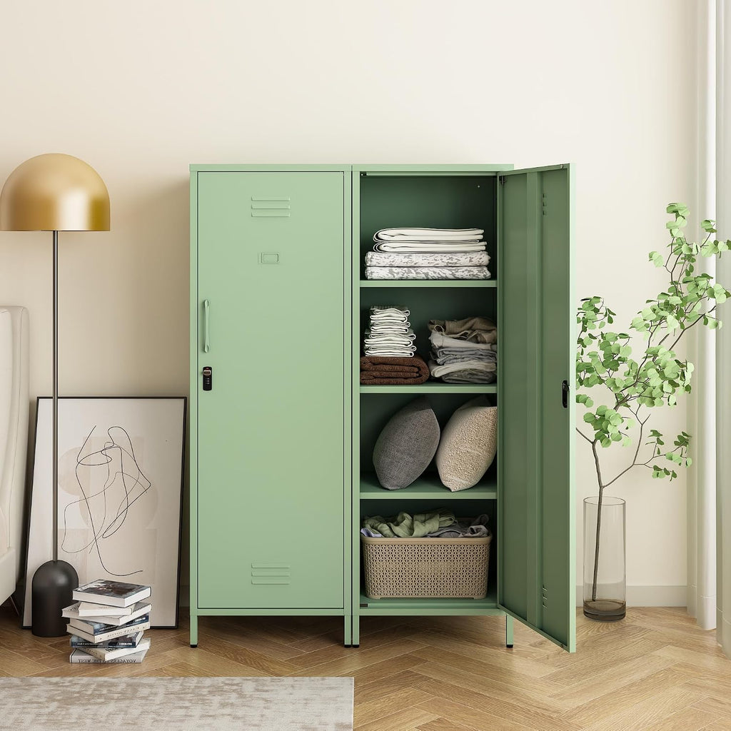 MIOCASA Metal Locker Storage Cabinet for Kids 59.06-inch Steel File Cabinet with Digital Lock & 3 Shelves for School, Bedroom, Home Office, Gym and Changing Room (Green)
