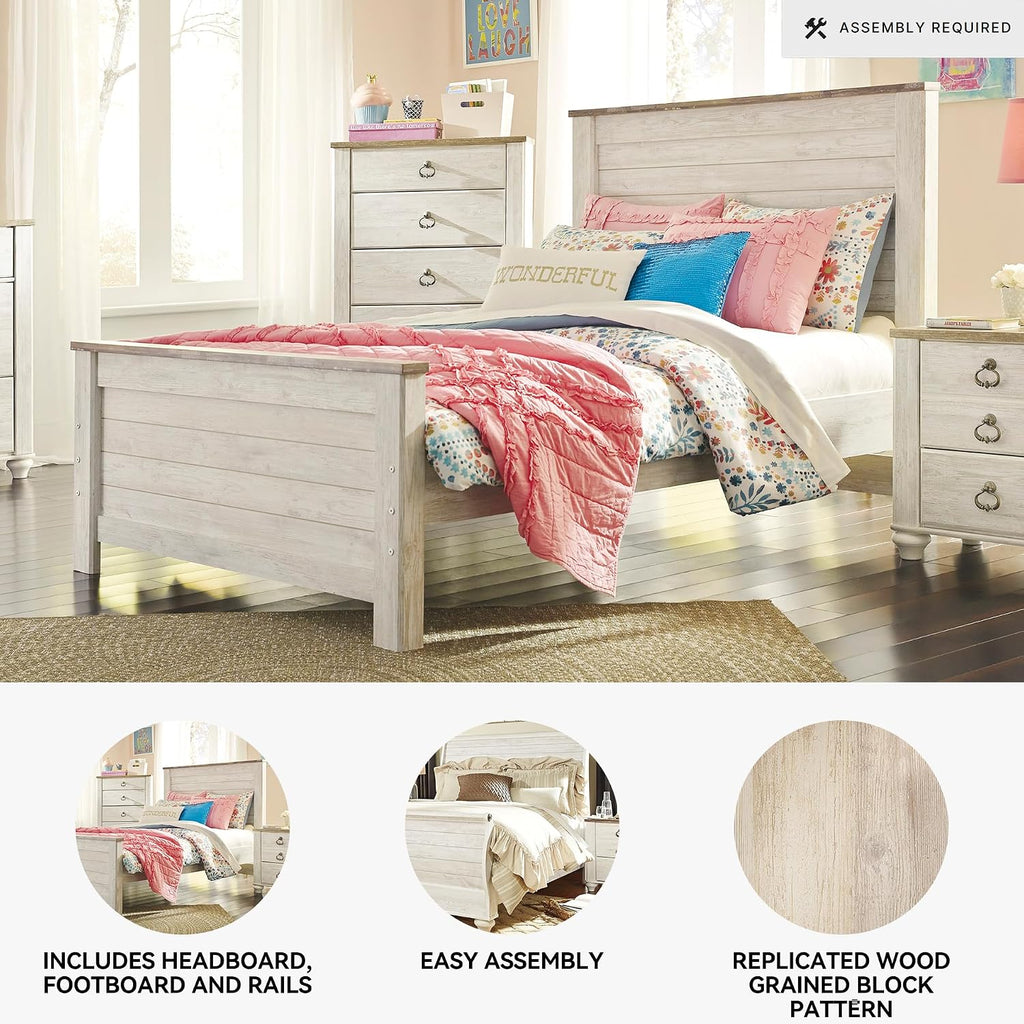 Signature Design by Ashley Willowton Coastal Full Panel Bed, Foundation or Box Spring Needed, Whitewash