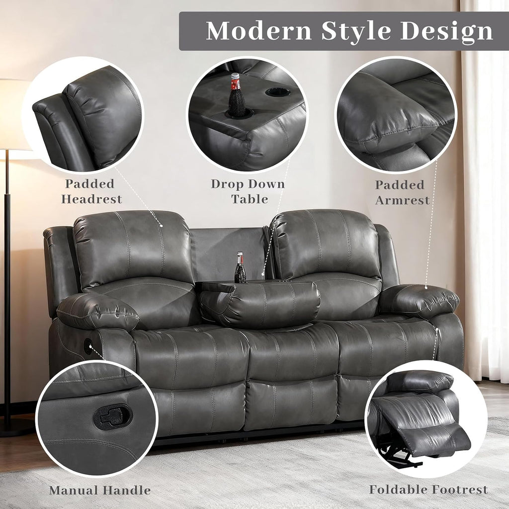 Betsy Furniture 3PC Faux Leather Reclining Couch Set, Living Room Furniture Set, Sofa, Loveseat, Glider, 8018 Multiple Colors (Gray, Sofa+Loveseat+Chair) | 8018