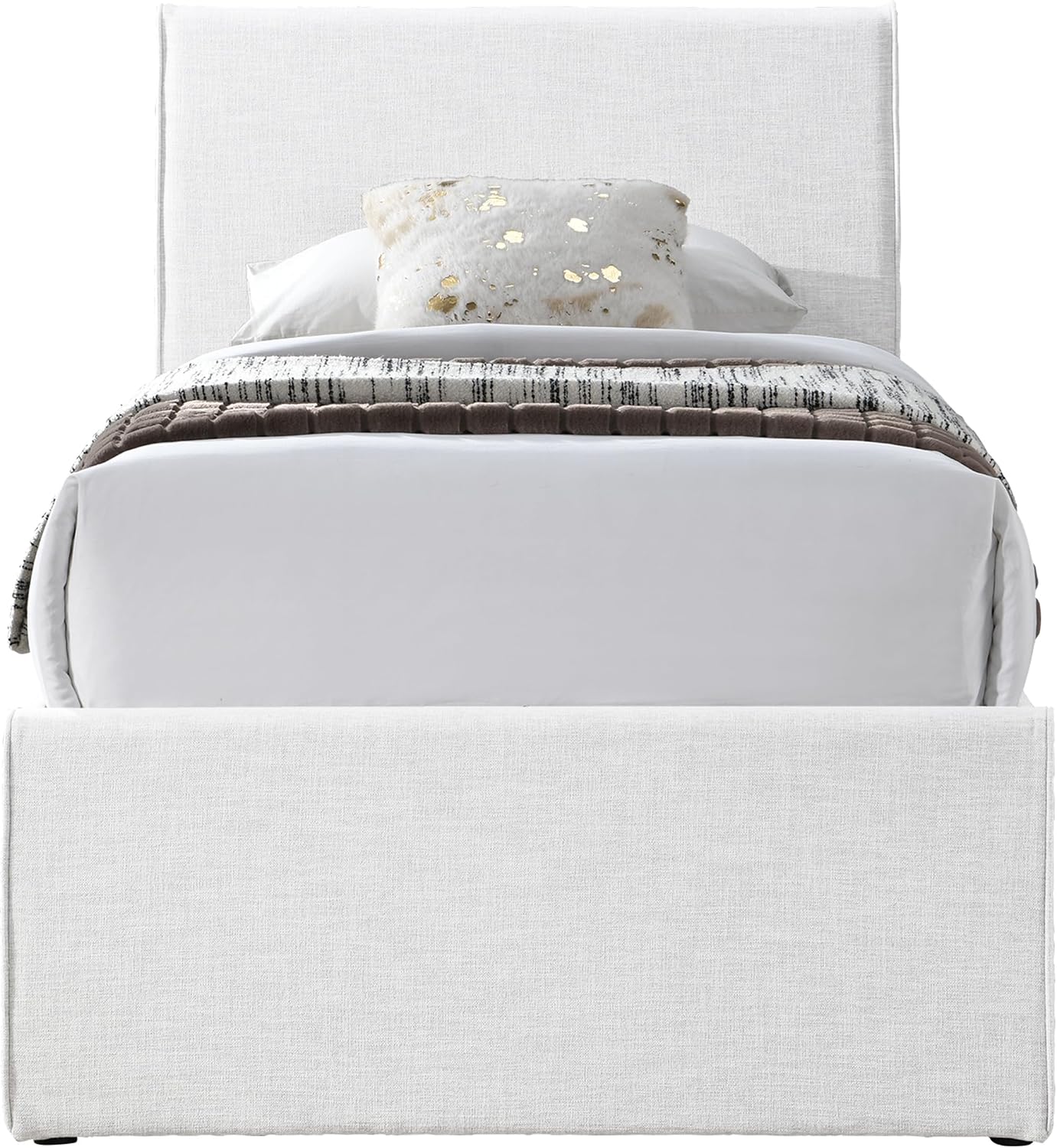 Meridian Furniture B1261Cream-T Myles Collection Modern | Contemporary Twin Trundle Bed with Soft Cream Durable Linen Textured Fabric, 41.5' W x 85' D x 44.5' H, Cream, Twin