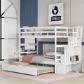 Ball & Cast Twin Over Twin Bunk Beds with Trundle,Wood Bedframe W/Safty Guardrail & Stairway Storage,No Box Spring Needed,Easy Assembly,Multiple Functional Bedroom Furniture for Boy Girl Teens,White