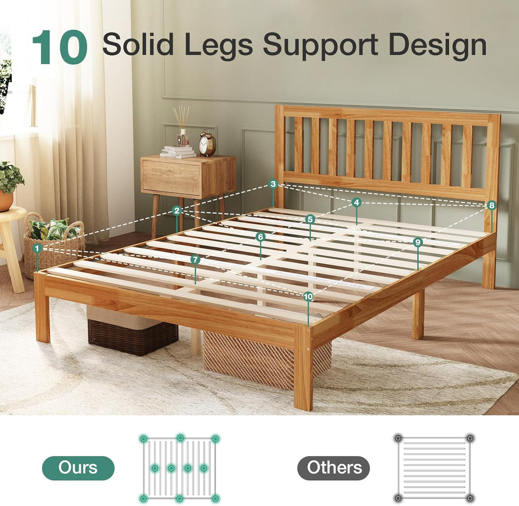 Novilla Full Size Bed Frame Wood Full Bed Frame with Headboard, Full Size Bed Frame with Headboard Solid Wood Bed Frame Foundation with 8.5 Inch Space Underneath, No Box Spring Needed, Easy Assembly