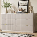 Furniway Beige Dresser for Bedroom, Modern Dresser with 9 Drawers and Smooth Slides, Wide Chest of Drawers with Golden Handles for Bedroom, Living Room, Closet, 15.7' D x 63' W x 31.5' H