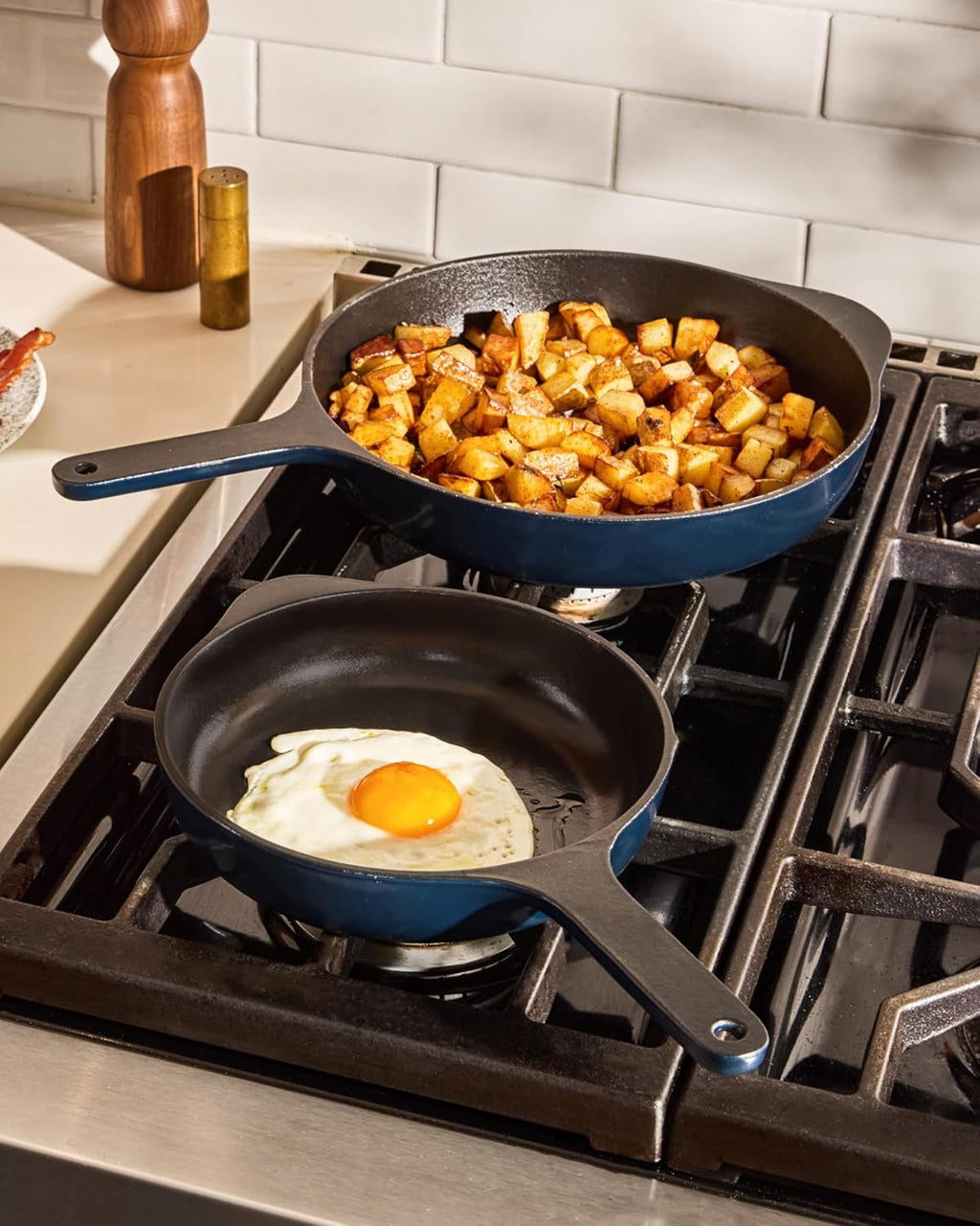 Caraway Cast Iron Skillet Set - 8', 10.5', & 12' Enameled Cast Iron Pan With 3 Layer Enamel Coating - No Seasoning Required - Compatible With All Stovetops - Free From Forever Chemicals - Cream