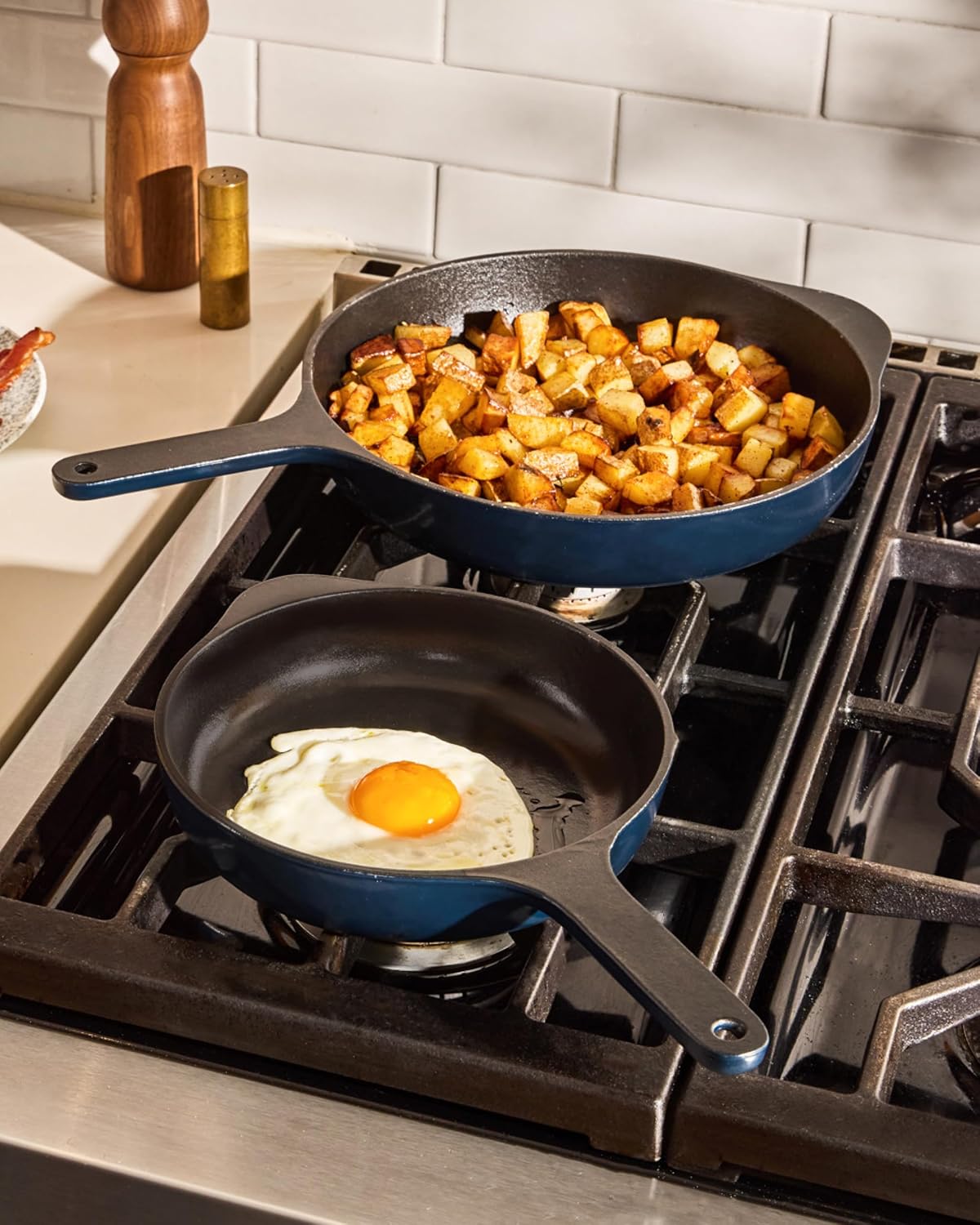 Caraway Cast Iron Skillet Set - 8', 10.5', & 12' Enameled Cast Iron Pan With 3 Layer Enamel Coating - No Seasoning Required - Compatible With All Stovetops - Free From Forever Chemicals - Cream