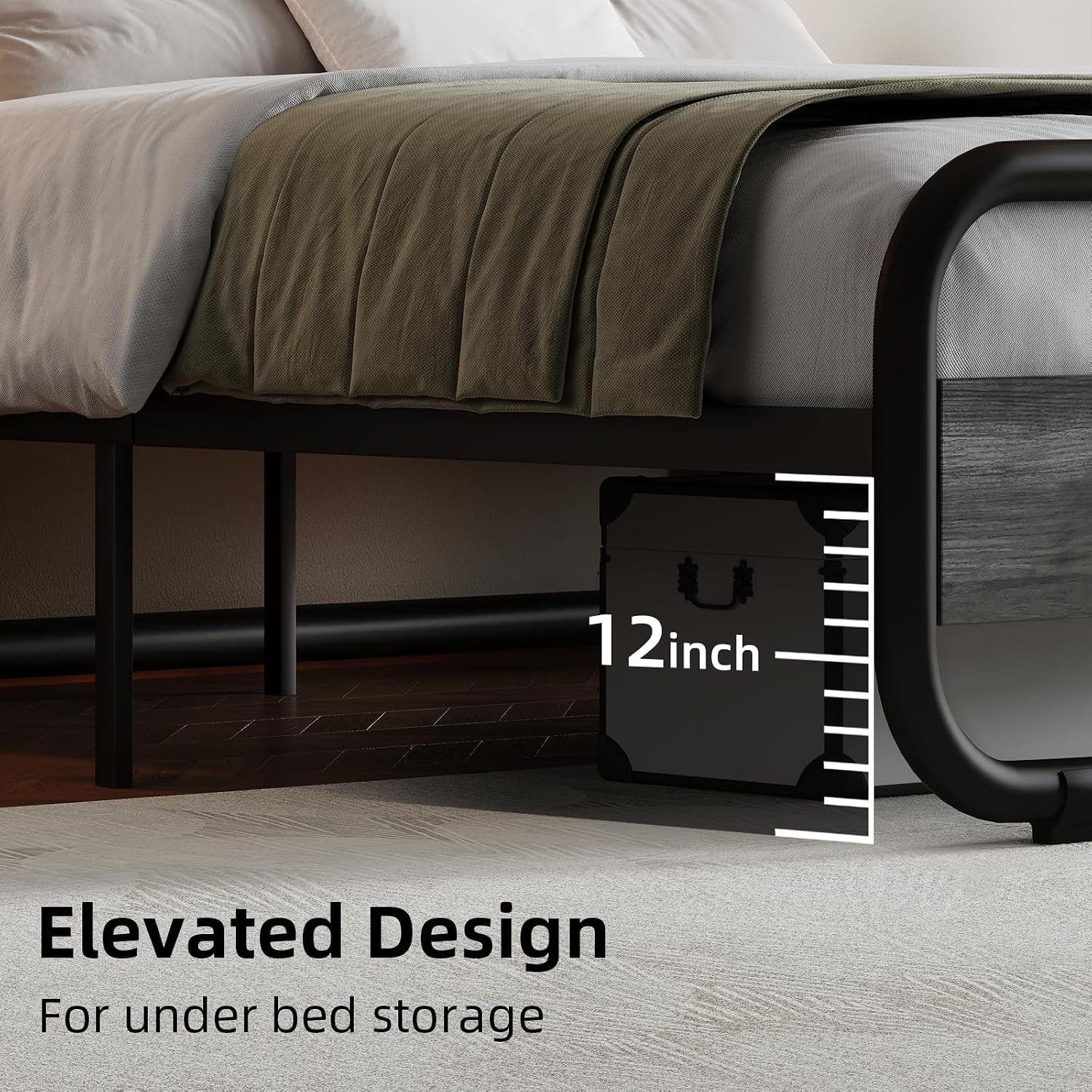 Catrimown Full Size Bed Frame with LED Lights, Heavy Duty Metal Rustic Platform Bed Frame Full Size with Wood Headboard, Noise Free, No Box Spring Needed,Wash Gray