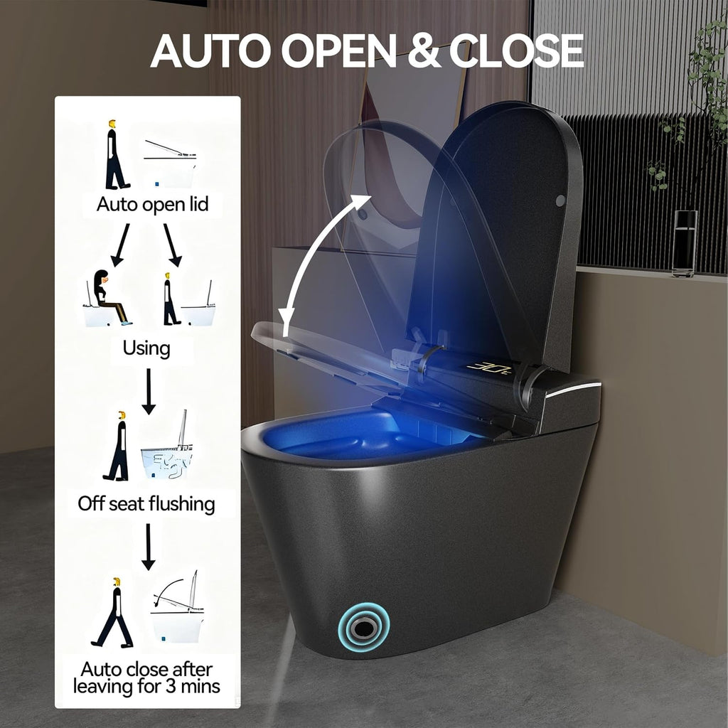 Smart Toilet,One Piece Toilet with Bidet Built In,Dryer & Warm Water - Ceramic Toilet with Sensing Distance, Auto Open/Close Seat,Grey
